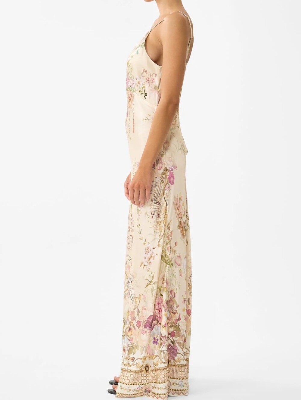 Camilla v neck full length bias slip dress In Adorned in aranjuez - Picture 2 of 13
